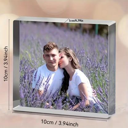A Custom Acrylic Desktop Decoration with Personalized Photo Options, Including Artistic Images, Couple Portraits, and Family Pho