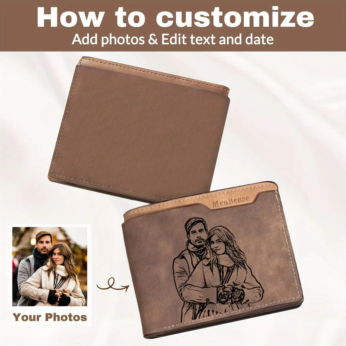 Personalised engraved photo wallet for men | Memory Gifts Australia