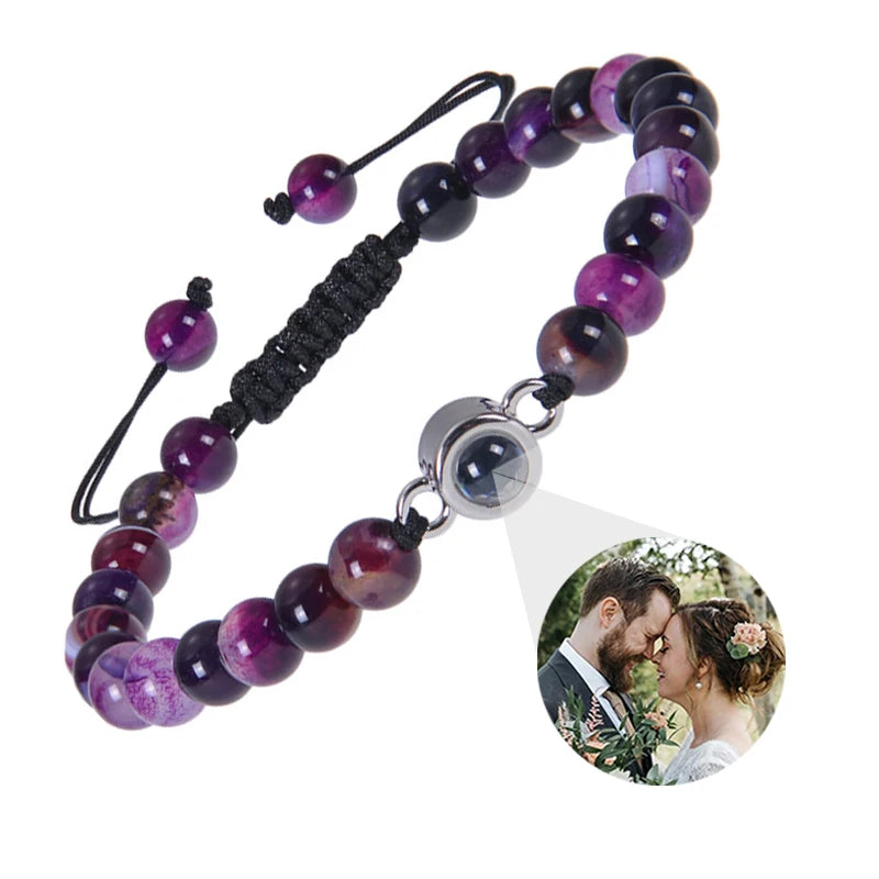Personalised photo projection bracelet with picture inside the charm