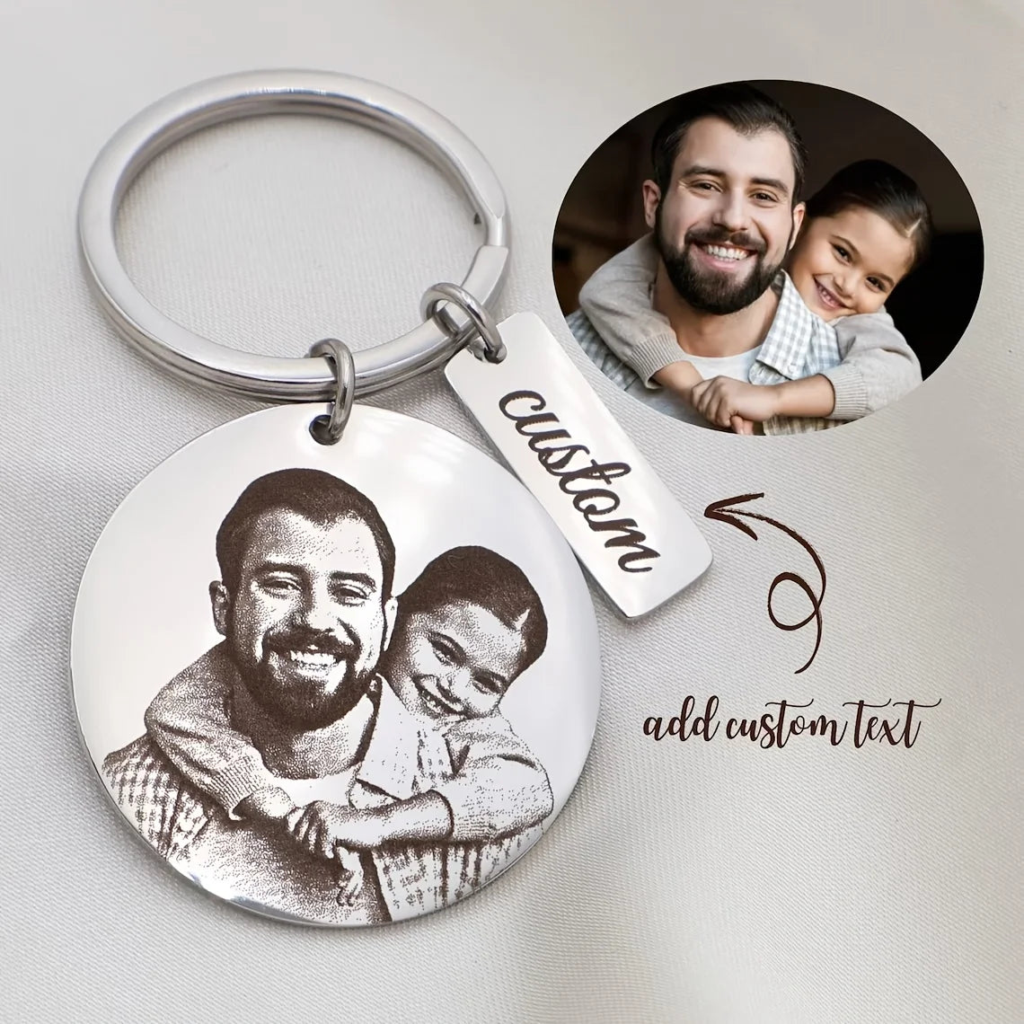Stainless Steel Engraved Personalized Photo Keychain, Customizable Text Keychain, Customizable Round Family Keychain, Personalized Jewelry