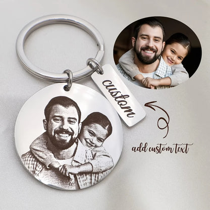 Stainless Steel Engraved Personalized Photo Keychain, Customizable Text Keychain, Customizable Round Family Keychain, Personalized Jewelry