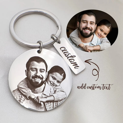 Stainless Steel Engraved Personalized Photo Keychain, Customizable Text Keychain, Customizable Round Family Keychain, Personalized Jewelry