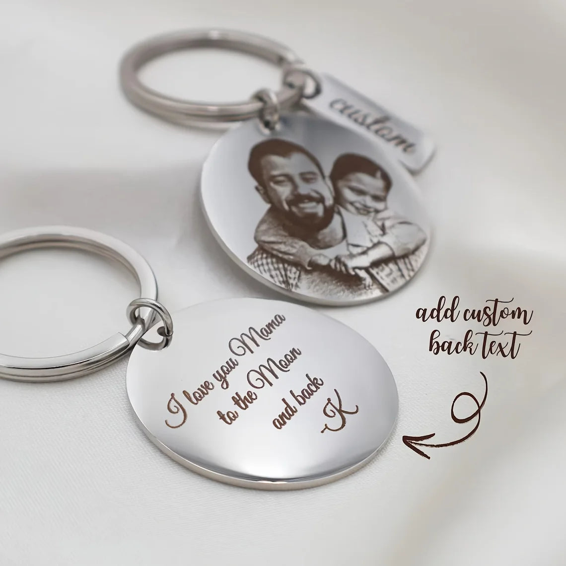 Stainless Steel Engraved Personalized Photo Keychain, Customizable Text Keychain, Customizable Round Family Keychain, Personalized Jewelry