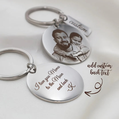 Stainless Steel Engraved Personalized Photo Keychain, Customizable Text Keychain, Customizable Round Family Keychain, Personalized Jewelry