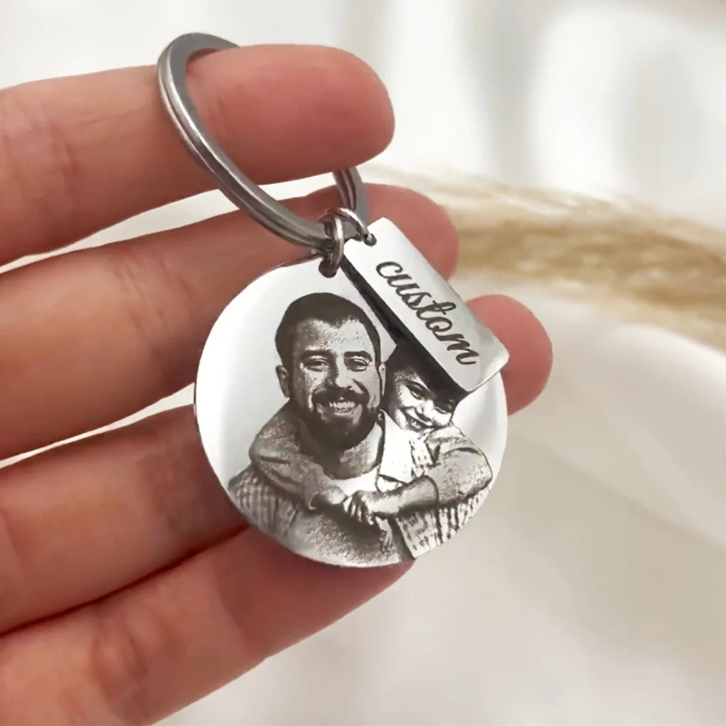 Stainless Steel Engraved Personalized Photo Keychain, Customizable Text Keychain, Customizable Round Family Keychain, Personalized Jewelry