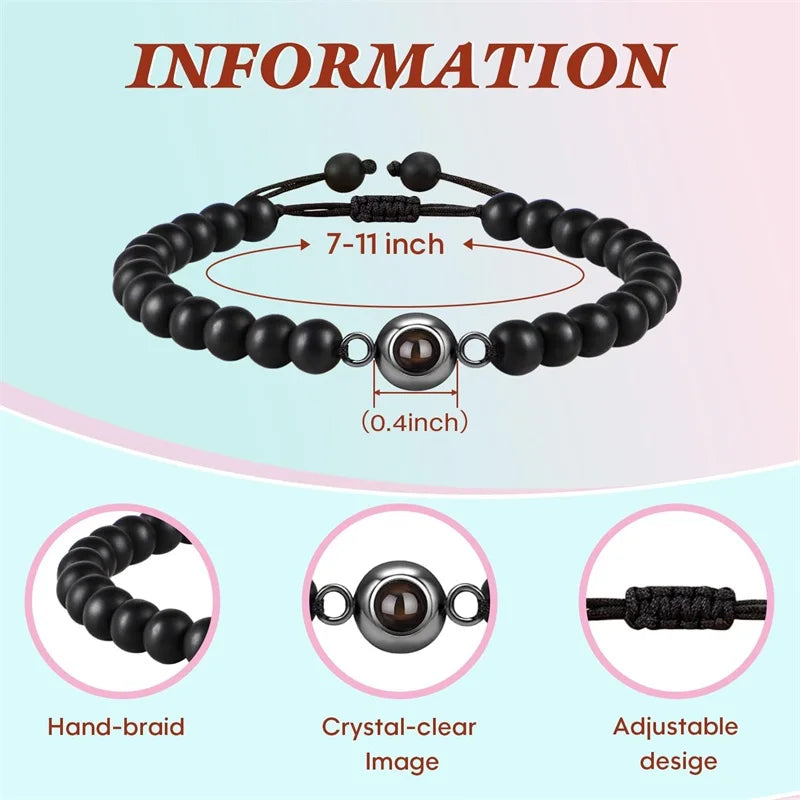 Personalised photo projection bracelet with picture inside the charm – custom photo gift