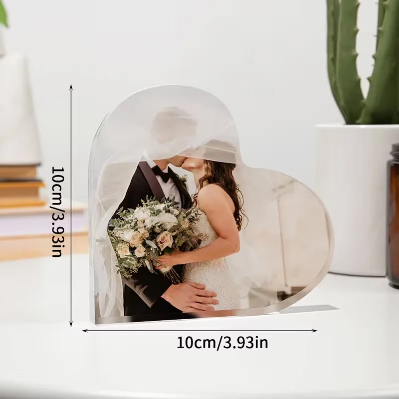 A Custom Acrylic Desktop Decoration with Personalized Photo Options, Including Artistic Images, Couple Portraits, and Family Pho