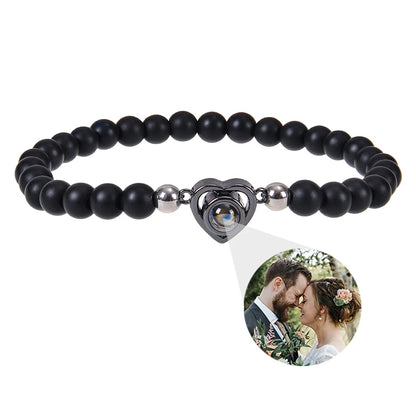 Personalised photo projection bracelet with picture inside the charm – product photo
