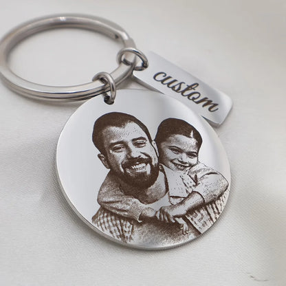 Stainless Steel Engraved Personalized Photo Keychain, Customizable Text Keychain, Customizable Round Family Keychain, Personalized Jewelry