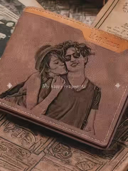Video of the personalised engraved photo wallet showing engraved couple and family photos